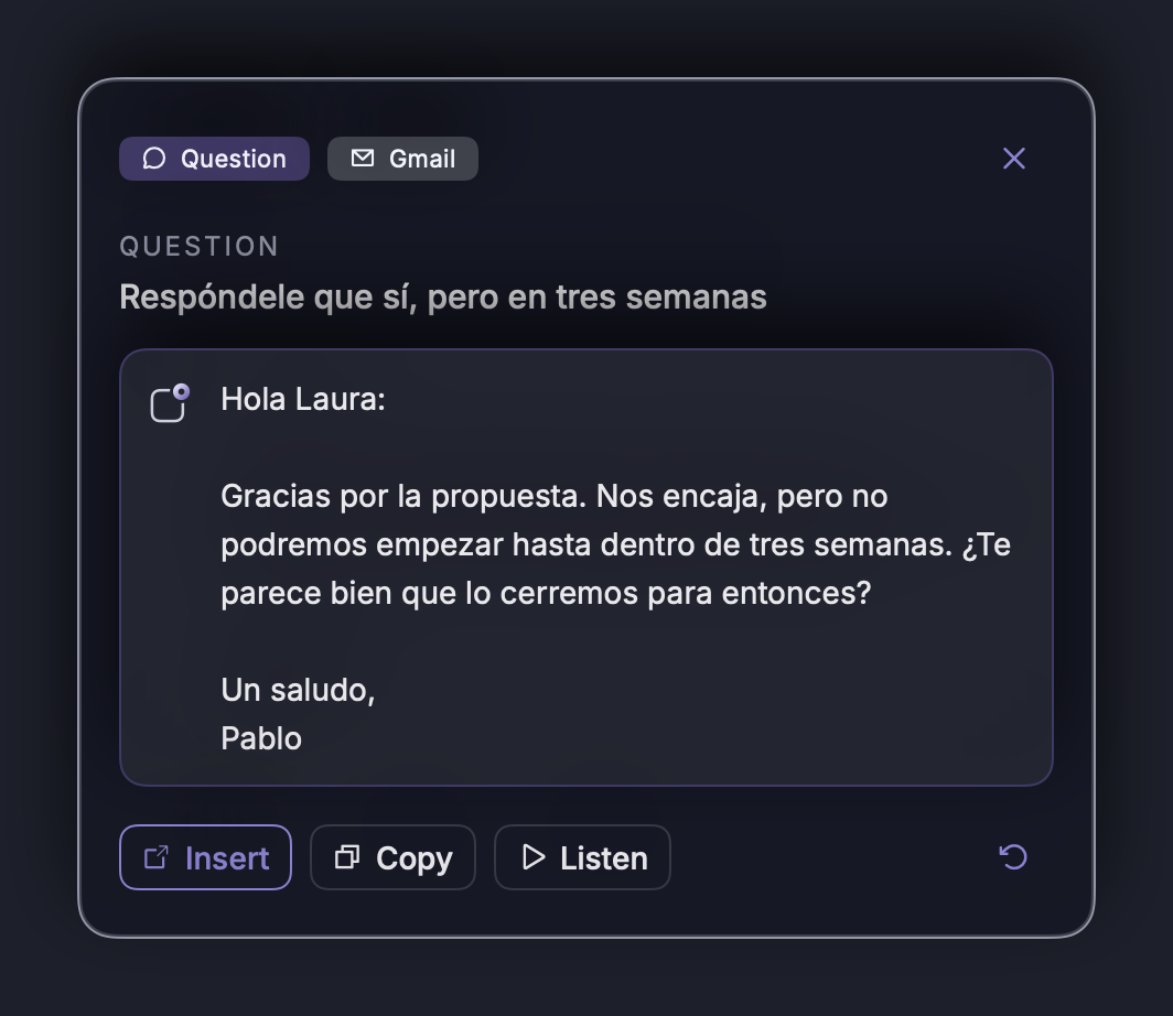NOTVM answer card with Insert, Copy and Listen buttons.