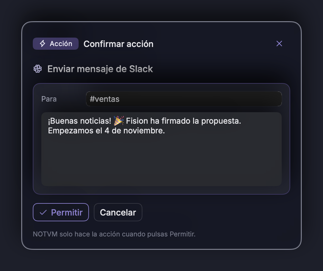 NOTVM buscando mensajes en Slack.